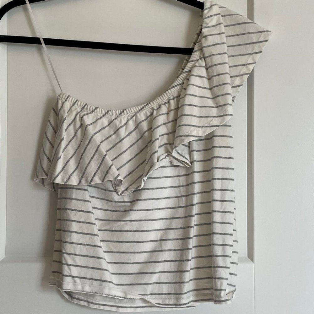 COTTON ON Striped One Shoulder Top with Ruffle Trim